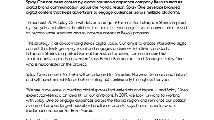​Splay One selected as Beko´s Nordic digital agency