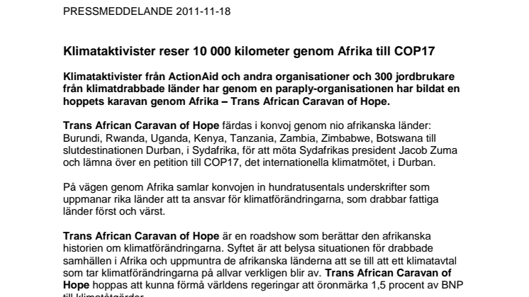 Klimataktivister reser 10 000 kilometer genom Afrika till COP17