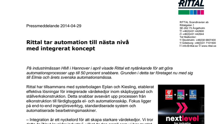 Rittal tar automation till nästa nivå med integrerat koncept