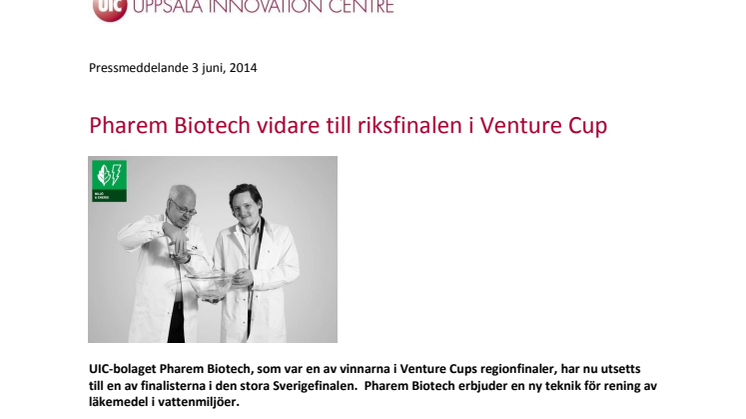 Pharem Biotech vidare till riksfinalen i Venture Cup