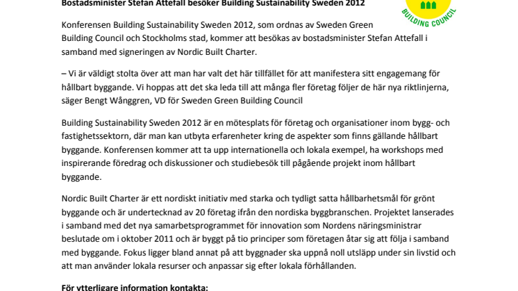 Bostadsminister Stefan Attefall besöker Building Sustainability Sweden 2012