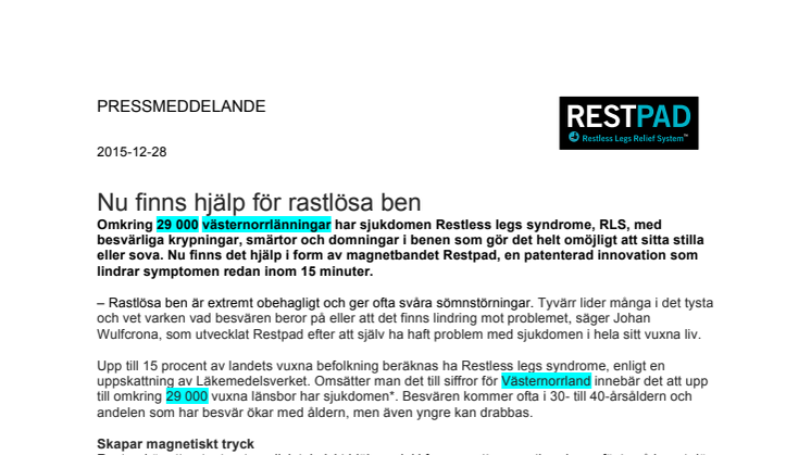 Nu finns hjälp för rastlösa ben i Västernorrland