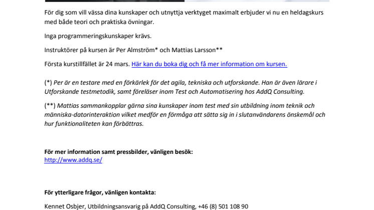 Premiär för AddQs nya kurs i testautomatiseringsverktyget JAutomate