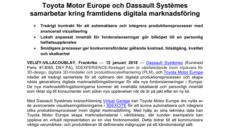​Toyota Motor Europe och Dassault Systèmes samarbetar kring framtidens digitala marknadsföring