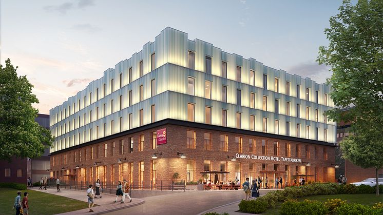 Clarion Collection Hotel Tapetfabriken i Sickla beräknas stå klart i början på 2021. Foto: Visionsbild Atrium Ljungberg/ WTR.