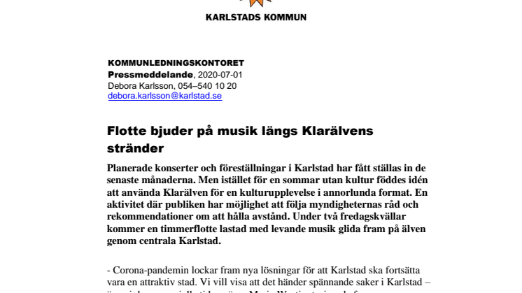Flotte bjuder på musik längs Klarälvens stränder