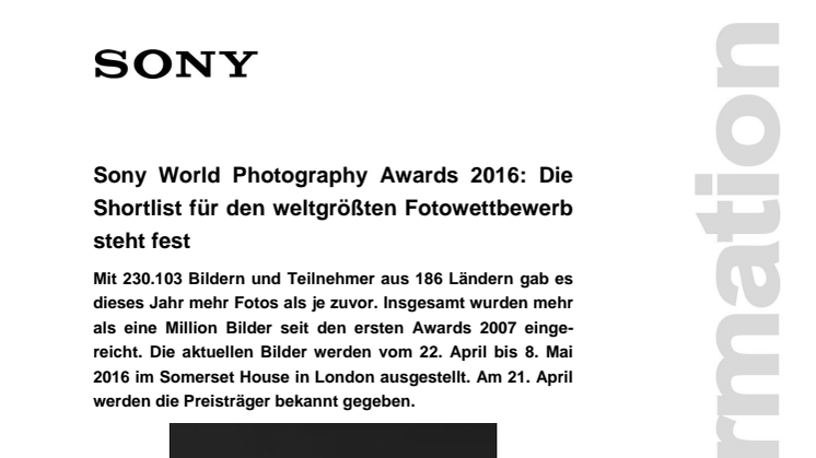 Sony World Photography Awards 2016: Die Shortlist für den weltgrößten Fotowettbewerb steht fest