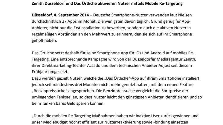 Zenith Düsseldorf und Das Örtliche aktivieren Nutzer mittels Mobile Re-Targeting