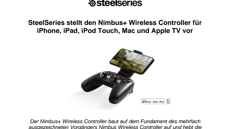 SteelSeries stellt den Nimbus+ Wireless Controller für iPhone, iPad, iPod Touch, Mac und Apple TV vor