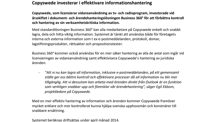 Copyswede investerar i effektivare informationshantering