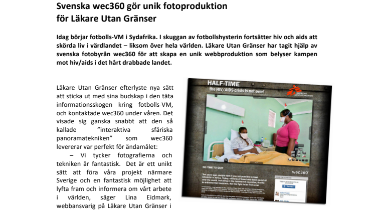 Svenska wec360 gör unik fotoproduktion  för Läkare Utan Gränser