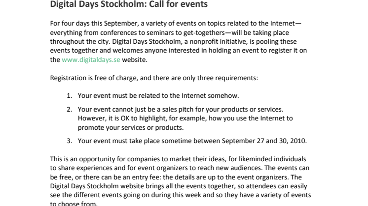Digital Days Stockholm: Call for events
