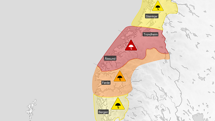 Ekstremværet Gyda treffer Møre og Romsdal og sør i Trøndelag hardest. Illustrasjon fra Meteorologisk institutt.