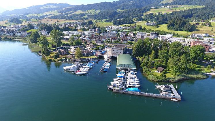 Aerial view of Hensa Lago Marina, Altendorf, Lake Zurich
