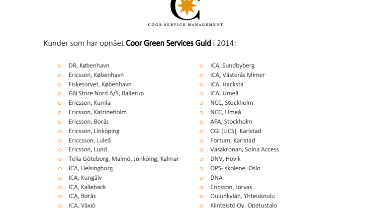 Green Services liste over guld- og sølvkunder