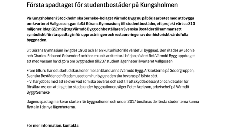 Första spadtaget för studentbostäder på Kungsholmen