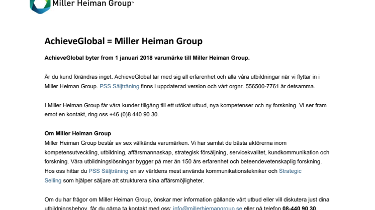 AchieveGlobal = Miller Heiman Group 