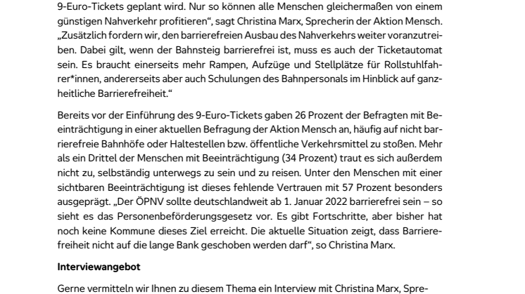 Debatte um Nachfolge des 9-Euro-Tickets: Aktion Mensch fordert barrierefreien Ausbau des ÖPNV