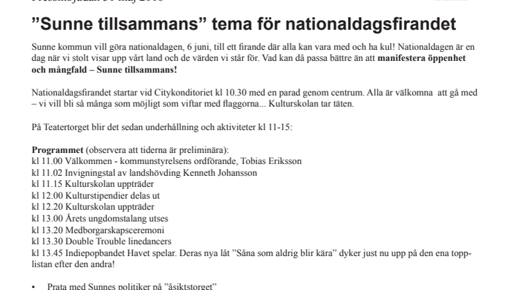 ”Sunne tillsammans” tema för nationaldagsfirandet