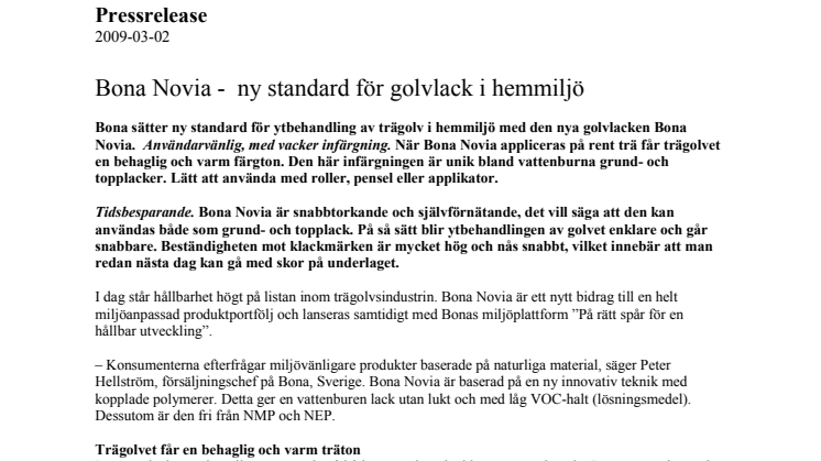 Bona Novia - ny standard för golvlack i hemmiljö 