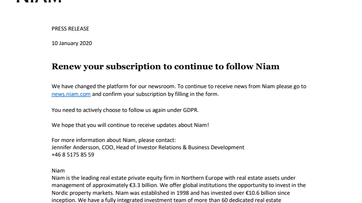 Renew your subscription to continue to follow Niam