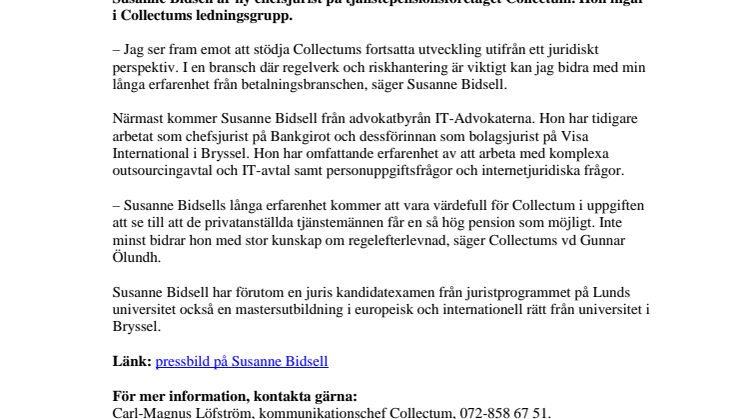 Susanne Bidsell ny chefsjurist på Collectum