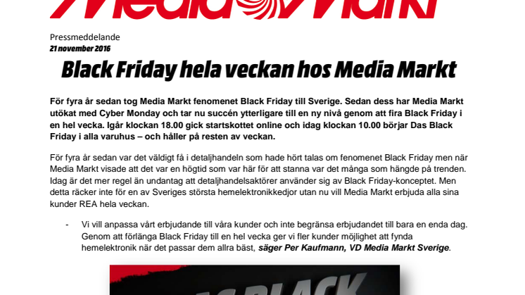 Black Friday hela veckan hos Media Markt
