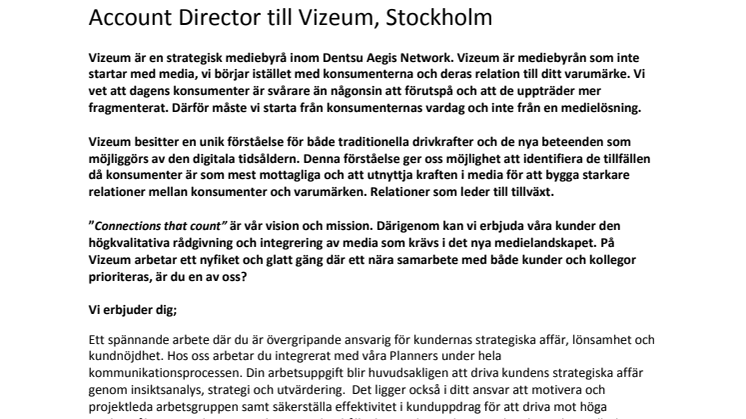 Vizeum Sverige söker Account Director