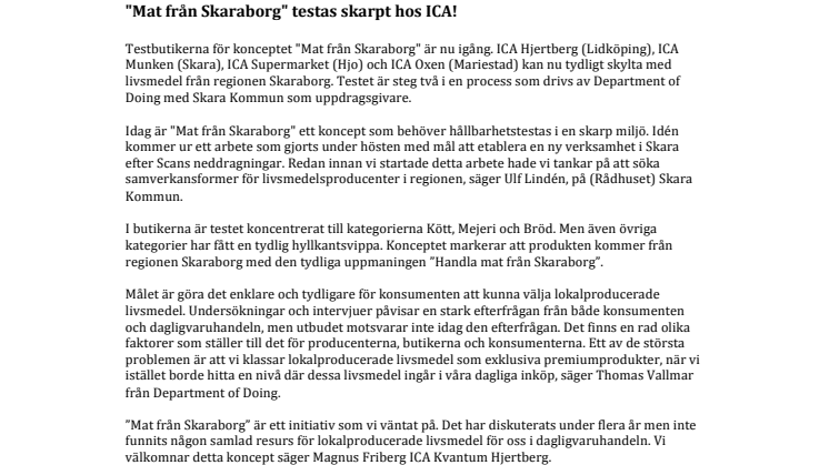 "Mat från Skaraborg" testas skarpt hos ICA!
