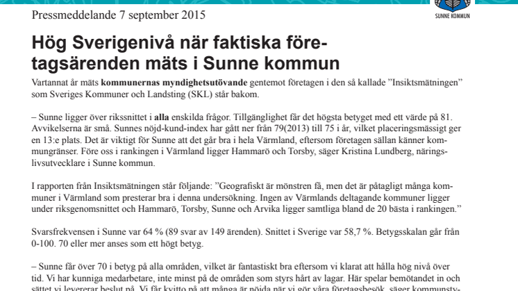 Hög Sverigenivå när faktiska företagsärenden mäts i Sunne kommun