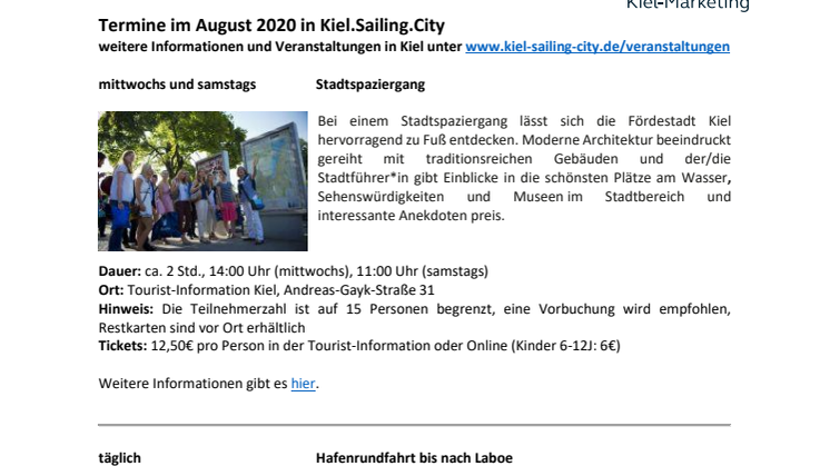 Termine im August 2020 in Kiel.Sailing.City