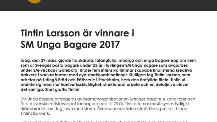 Tintin Larsson är vinnare i SM Unga Bagare 2017