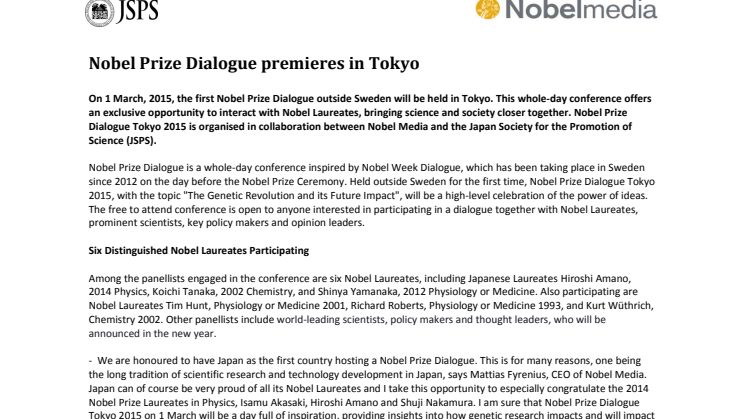 Press release: Nobel Prize Dialogue premieres in Tokyo