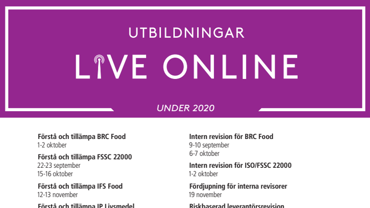 Utbildningar - live online - hösten 2020