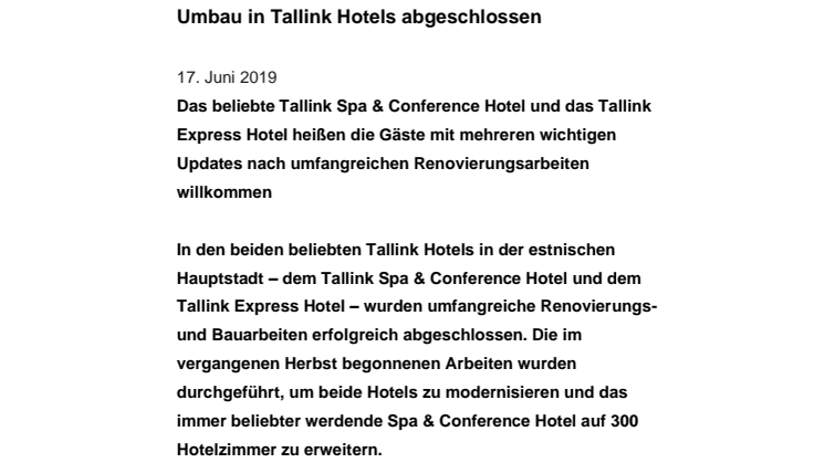 Umbau in Tallink Hotels abgeschlossen