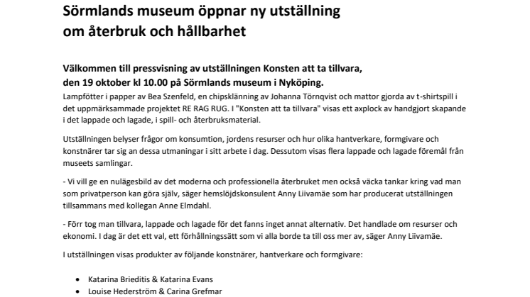 Sörmlands museum öppnar ny utställning  om återbruk och hållbarhet