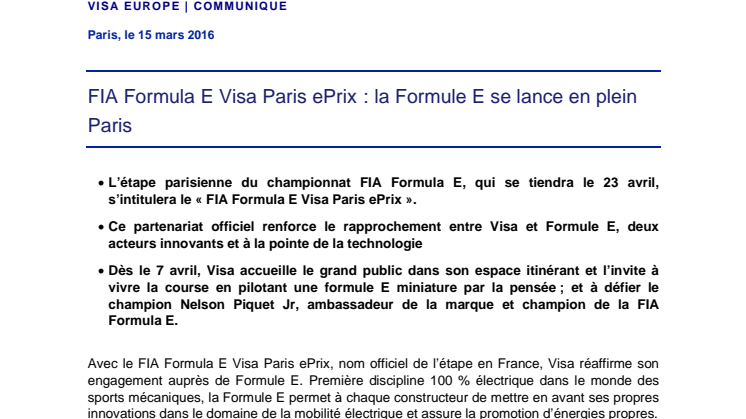 FIA Formula E Visa Paris ePrix : la Formule E se lance en plein Paris