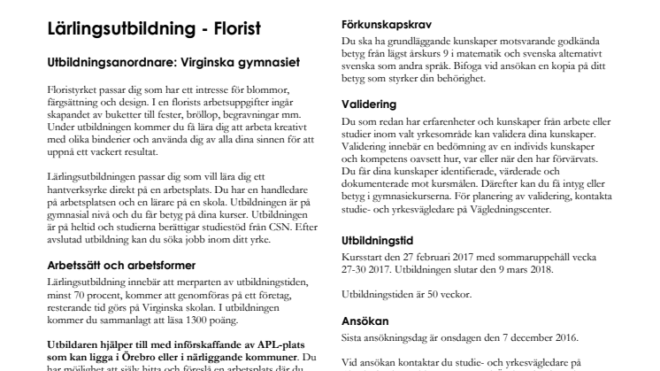 Floristutbildning - Informationsblad