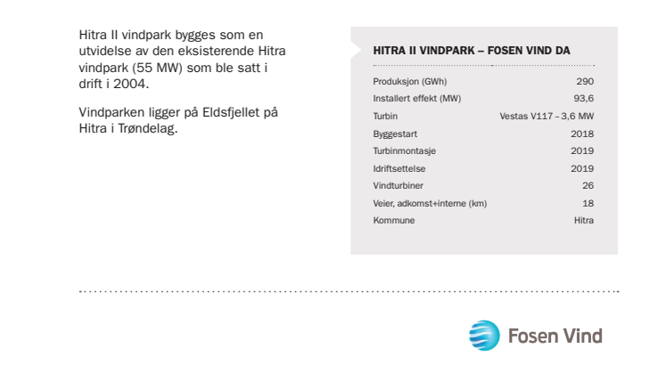 Faktaark Hitra 2 vindpark 2018