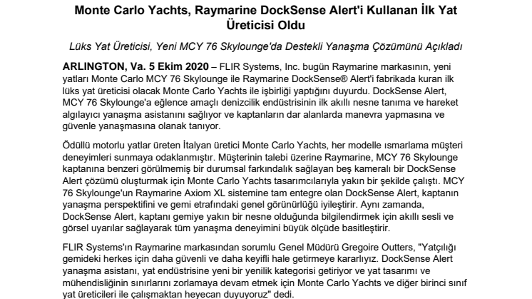 Monte Carlo Yachts, Raymarine DockSense Alert'i Kullanan İlk Yat Üreticisi Oldu 