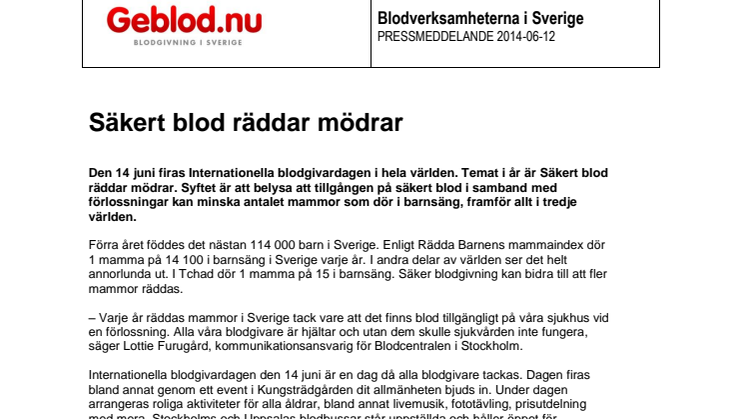 Säkert blod räddar mödrar