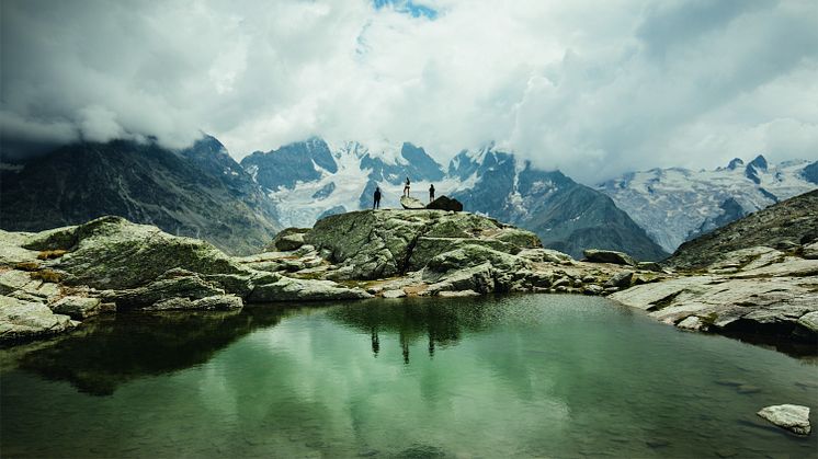 Wanderer auf der Fuorcla Surlej, Graubünden