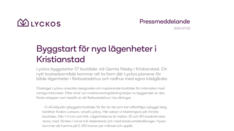 Byggstart för nya lägenheter i Kristianstad