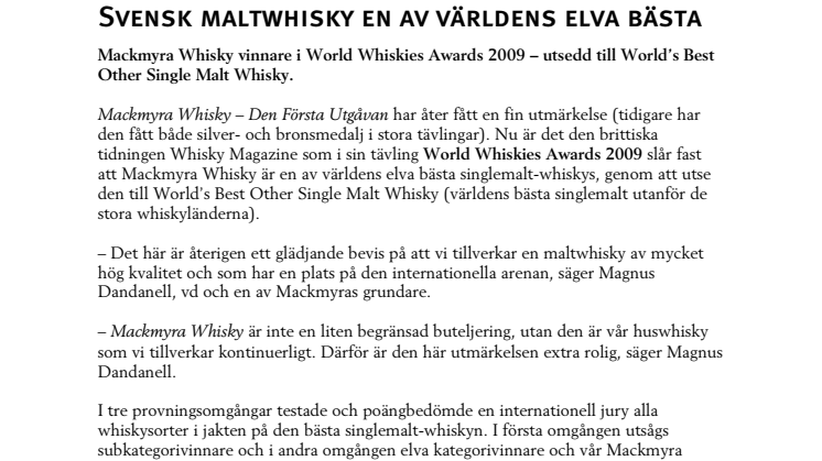 Svensk maltwhisky en av världens elva bästa