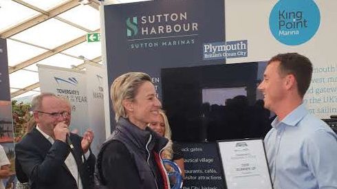 Liza Singer, Managing Director of Karpaz Gate Marina, receives the award for TYHA International Marina of the Year Runner-up 2019 at Southampton Boat Show