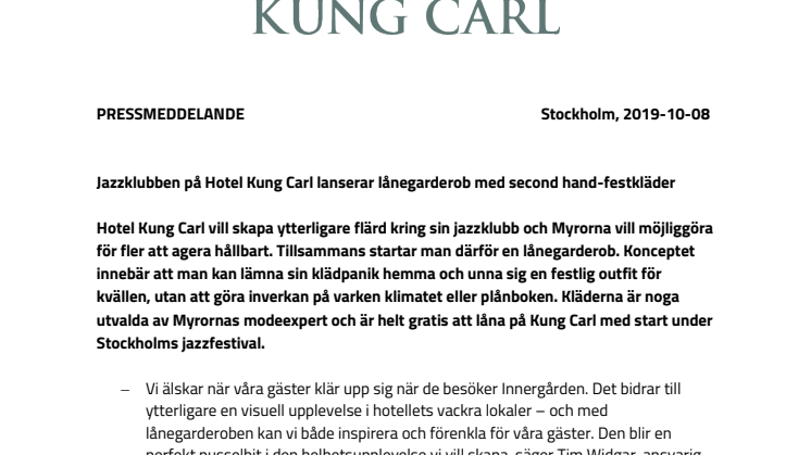 Jazzklubben på Hotel Kung Carl lanserar lånegarderob med second hand-festkläder  