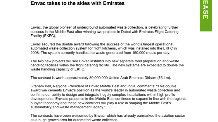Envac takes to the skies with Emirates