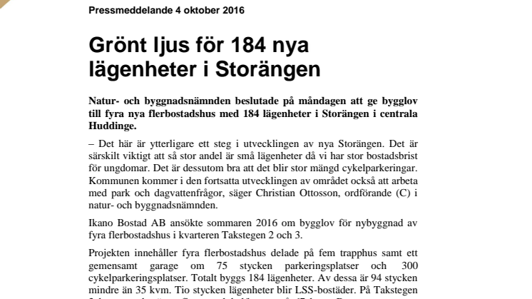 Grönt ljus för 184 nya lägenheter i Storängen