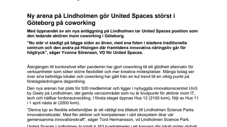 Ny arena på Lindholmen gör United Spaces störst i  Göteborg på coworking