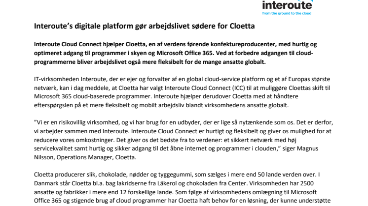 Interoute’s digitale platform gør arbejdslivet sødere for Cloetta